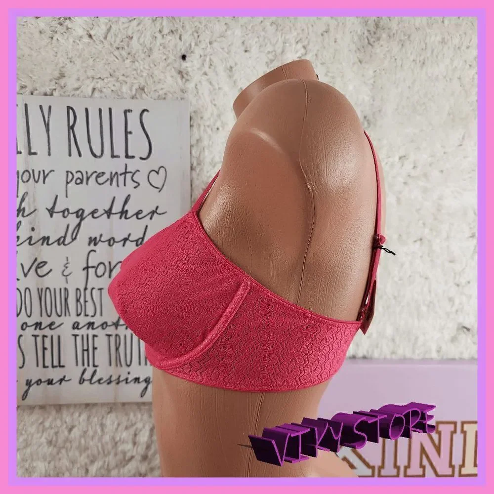 NWT {VS Pink} Lace Mesh Unlined Bra 34C: Sensual Comfort NWT